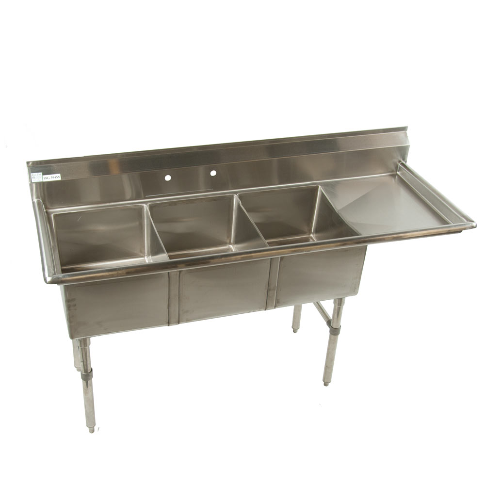 3 compartment stainless steel sink drain board right 16x20