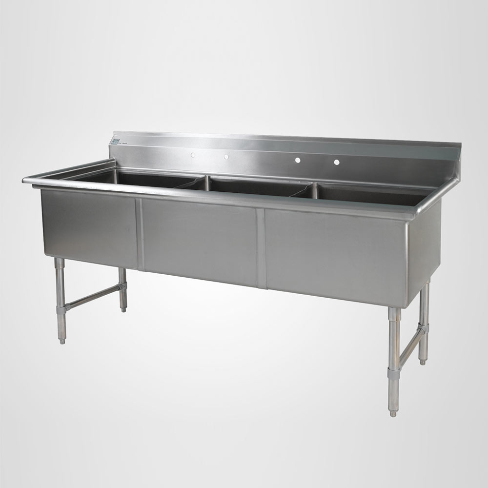 3 compartment stainless steel sink 24x24