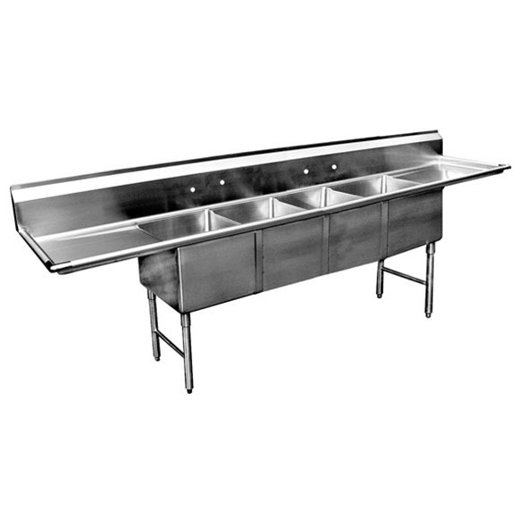 4 compartment stainless steel sink double drain boards