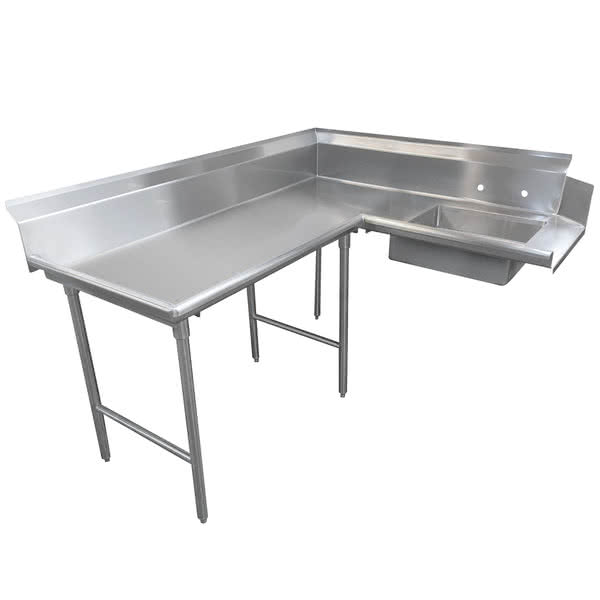 stainless steel l shaped corner dish table for your commercial restaurant kitchen
